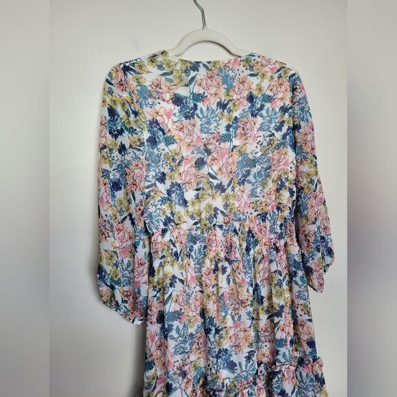 Just Taylor Floral Midi Tiered Dress Smocked Cottagecore Bloomcore Coquette 8 - Picture 13 of 13